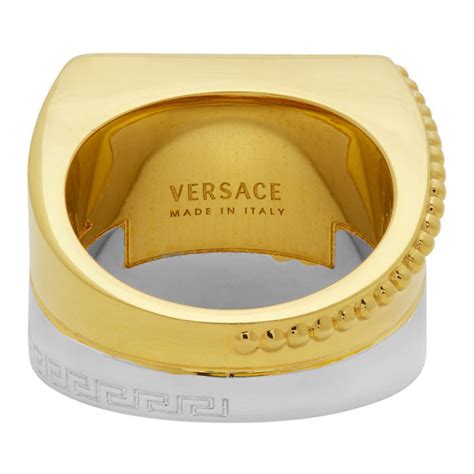 versace silver meander ring|Versace enamel ring.